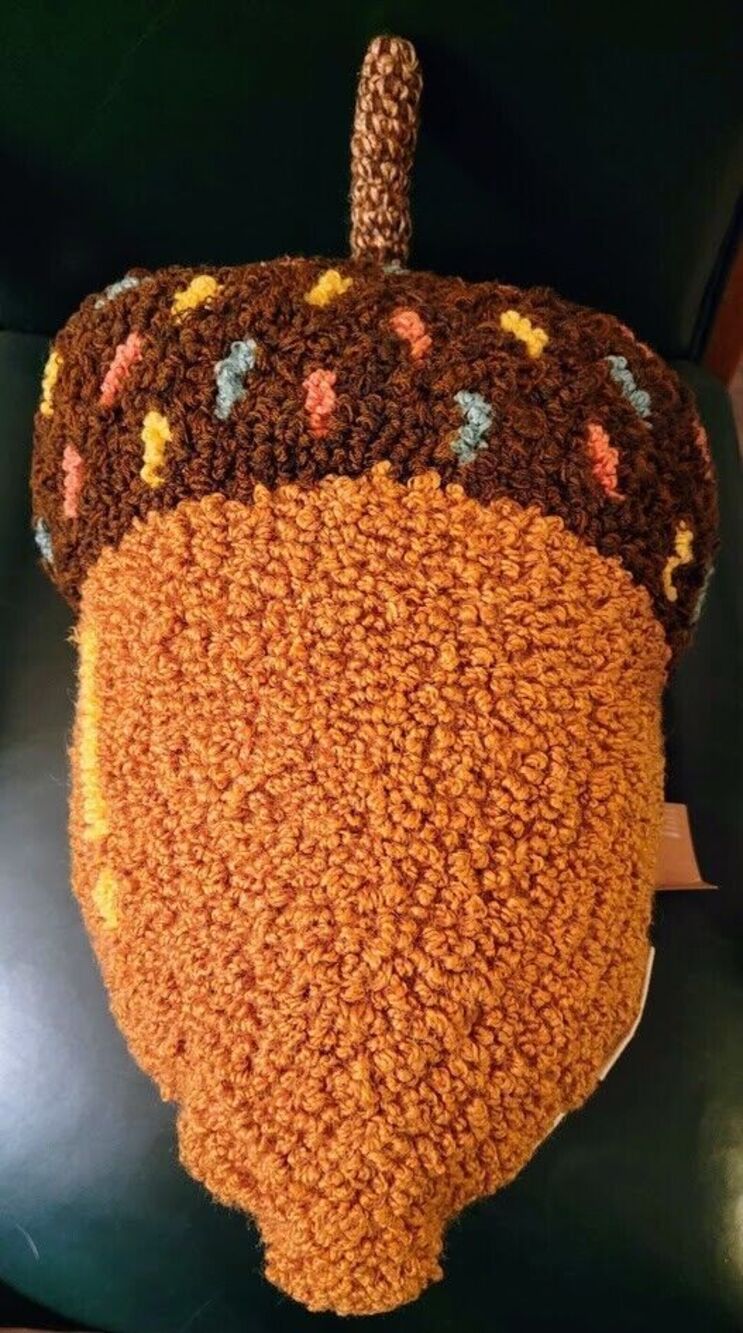 World Market Heavily Embellished Acorn Shaped Decorative Pillow 12x16" New